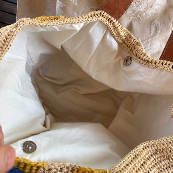 Mar y Sol "Havana" Stripe Tote Natural Crocheted Raffia Pool Beach Beautiful - Picture 5 of 6